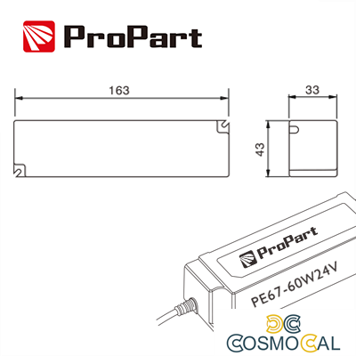 Alimentatore IP67 24V 60W 2.5A Size:163*43*33mm