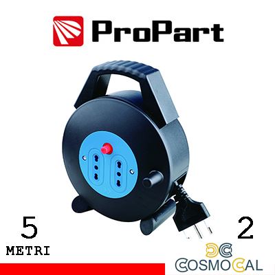Avvolgicavo 2pos bipasso 5metri spina16A nero