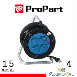 Avvolgicavo 4pos bipasso/schuko 15metri spina16A nero