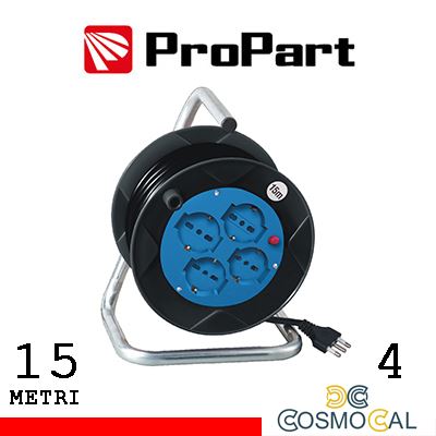 Avvolgicavo 4pos bipasso/schuko 15metri spina16A nero