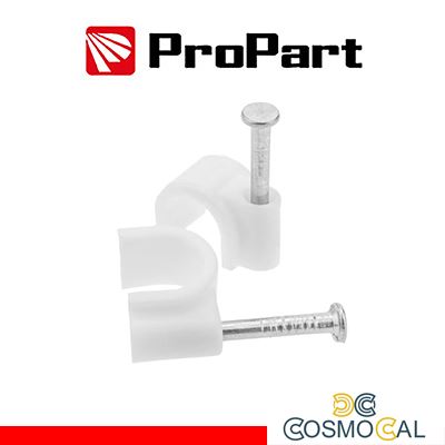 Clip con chiodini con fermacavo tondo 6mm bianco 100pz