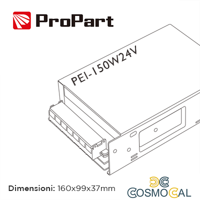 Alimentatore Scatolato IP20 24V 150W 6.25A Size:160*99*37mm