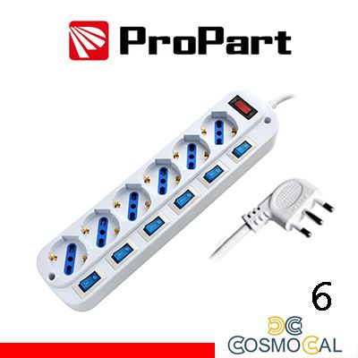Multipresa 6pos bipasso/schuko spina16A +interr. multipli