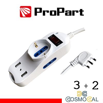 Multipresa 3pos bipasso + bipasso/schuko + USB spina16A +int