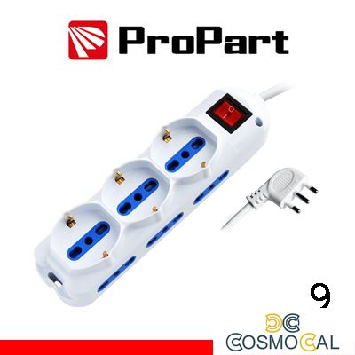 Multipresa 9pos bipasso + bipasso/schuko spina16A +interr.