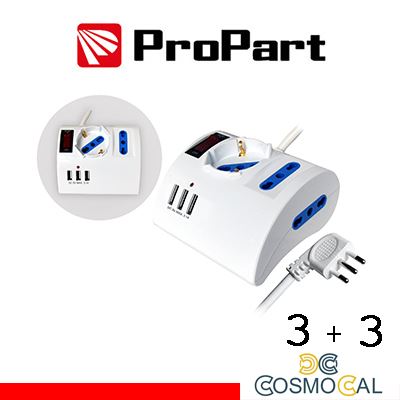 Multipresa 3pos tavolo bipasso + bip/schuko + USB sp16A +int