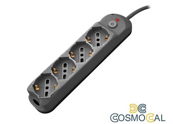 Multipresa 4pos bipasso/schuko + interrutt nuovo modello nera sp