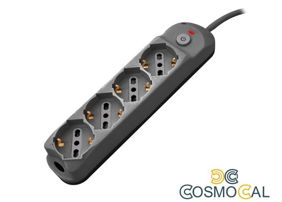 Multipresa 4pos bipasso/schuko + interrutt nuovo modello nera sp