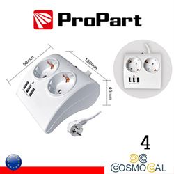 Multipresa da tavolo 2pos Schuko + 3 USB spina Schuko +inter