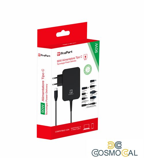 Alimentatore GaN Type C 90W  + 7 Connettori DC nero