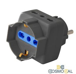 Adattatore triplo 3pos bipasso/schuko spina Schuko nero