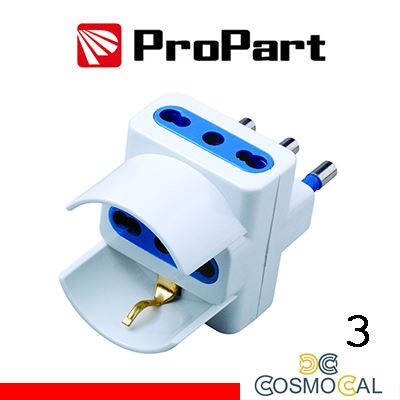 Adattatore triplo 3pos bipasso/schuko spina16A polybag