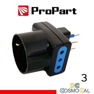 Adattatore triplo 3pos 10A/schuko spina10A nero