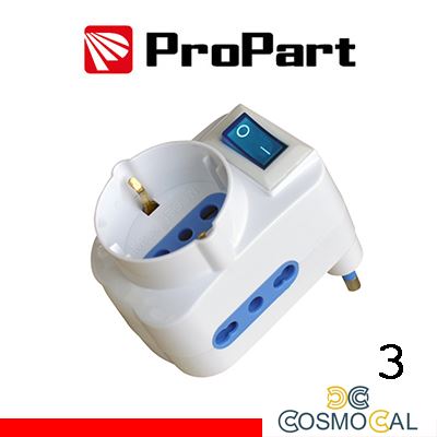 Adattatore 3pos bipasso/schuko spina16A salvaspazio + inter.