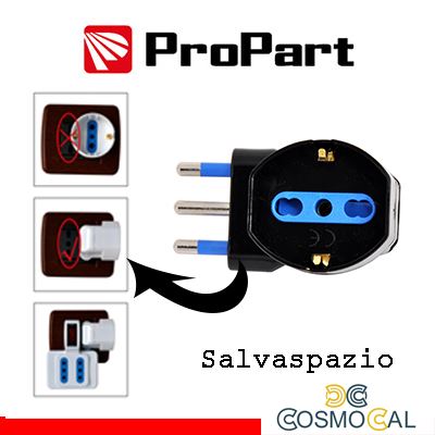 Adattatore schuko 90° spina16A salvaspazio nero