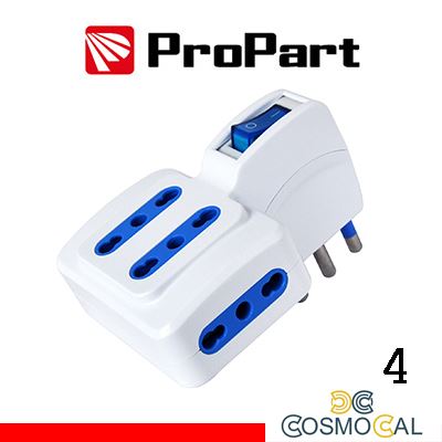 Adattatore 4pos bipasso spina16A salvaspazio + interr.