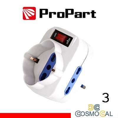 Adattatore 3pos bipasso/schuko spina10A rotante + inter.