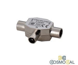 Splitter coax in ottone nichelato - 1 presa/2 spine