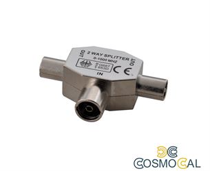 Splitter coax in ottone nichelato - 1 spina/2 prese