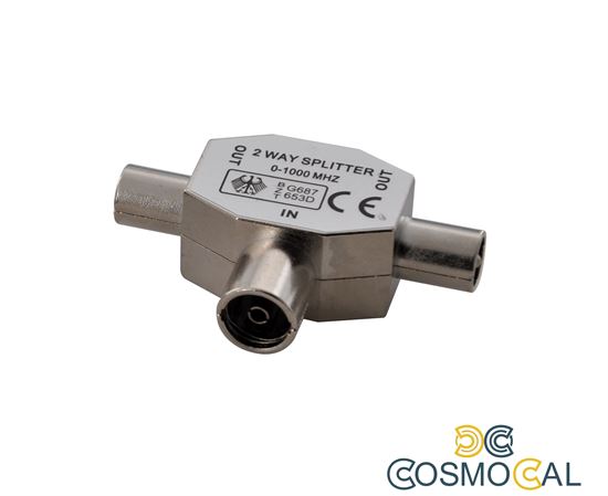 Splitter coax in ottone nichelato - 1 spina/2 prese