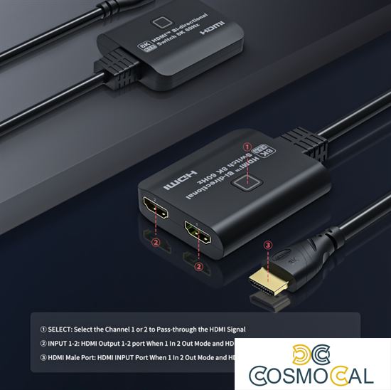 Switch HDMI 2x1, Splitter 1x2, 2 Bidirezionali, 8K@60hz