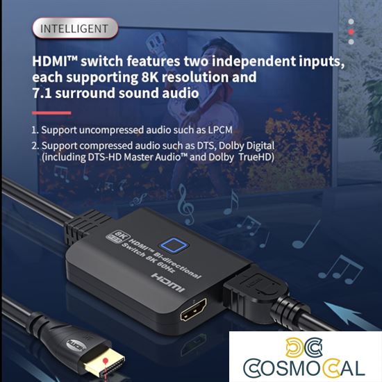 Switch HDMI 2x1, Splitter 1x2, 2 Bidirezionali, 8K@60hz