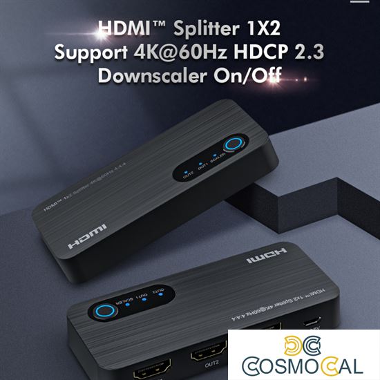Splitter HDMI 1x2, 18G HDMI 2.0  4K2K@60Hz, con Downscaler