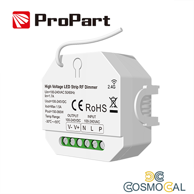 Dimmer RF LED 1 Canale - 1.5A, 100-240V per Strisce LED ad Alta