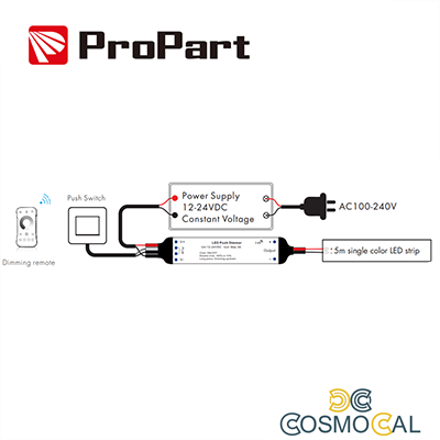 Dimmer RF e Push 1 canale - 12/24V, 1ch 3A/CH, RF 2.4G