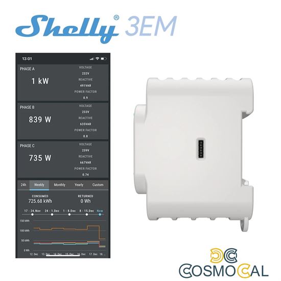 Shelly 3EM - Contatore energia Wi-Fi + 3 pinze amperometriche da