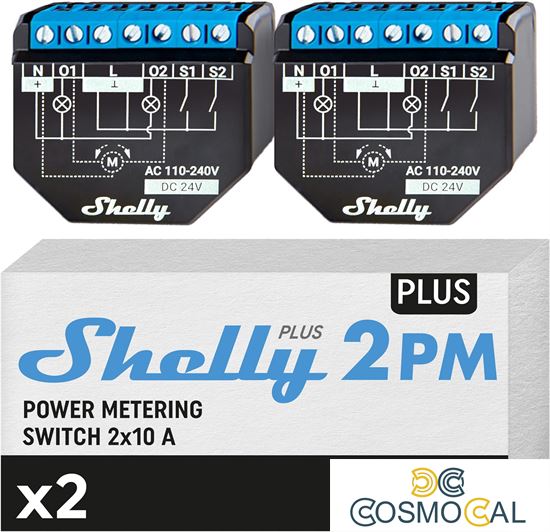 Shelly Plus 2PM DOUBLE PACK - Smart Relay 16A  AC/DC WiFi/BT + P