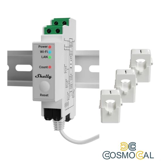 Shelly Pro 3EM 120A - Contatore energia DIN + 3 pinze120A