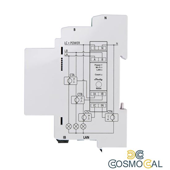 Shelly Pro 3EM 120A - Contatore energia DIN + 3 pinze120A