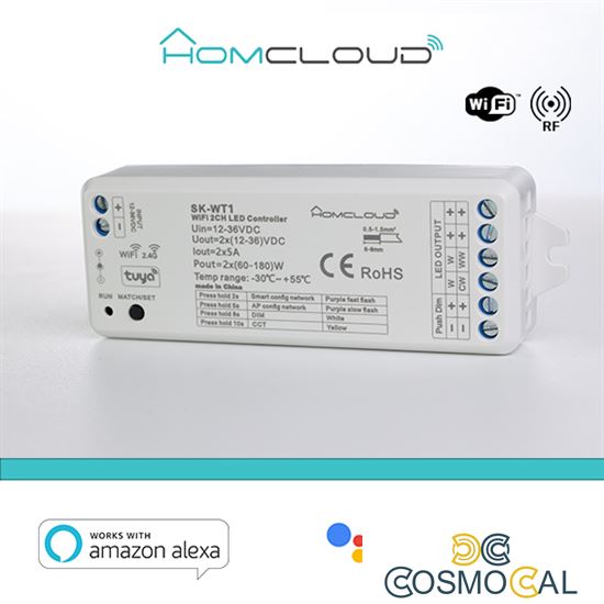 Ricevitore DIM +pulsante 12/36V DC,2CH*5A, Wi-Fi+RF 2.4G CCT