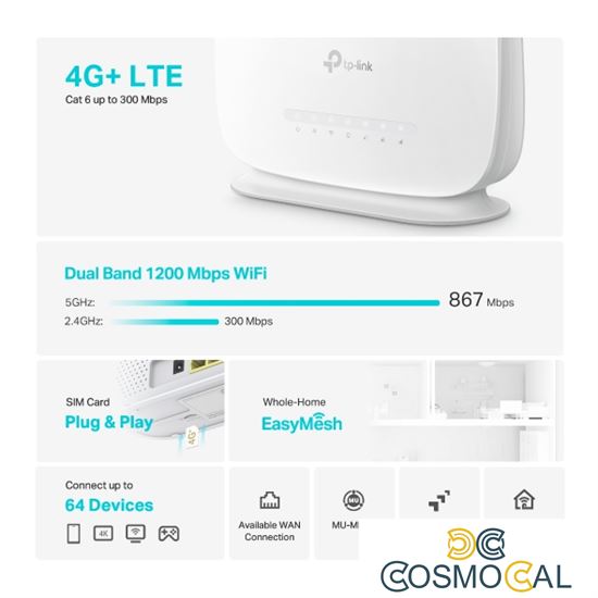 TP-Link Router 4G+ Cat6 Dual Band Gigabit Wi-Fi AC1200 - Archer