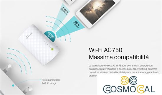 TP-Link Wifi extender Dual Band 750Mbps + Porta LAN - RE200