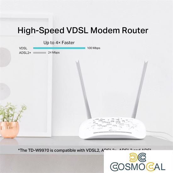 TP-Link Modem Wifi 300Mbps ADSL/VDSL2 FFTH 4 porte 1 USB - TD-W9