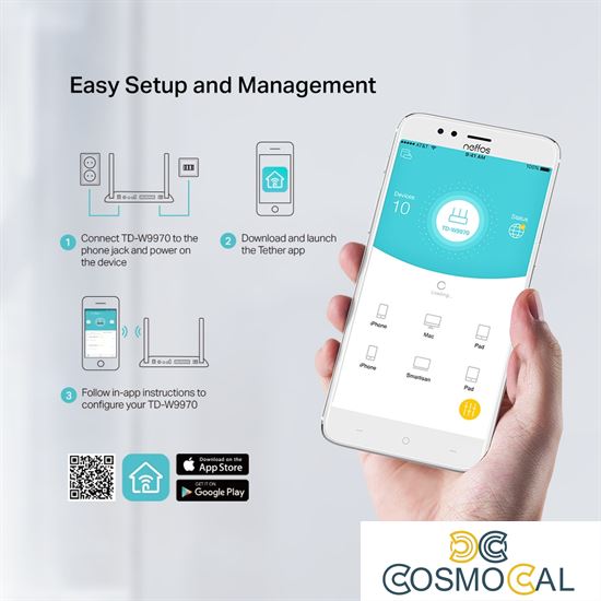 TP-Link Modem Wifi 300Mbps ADSL/VDSL2 FFTH 4 porte 1 USB - TD-W9