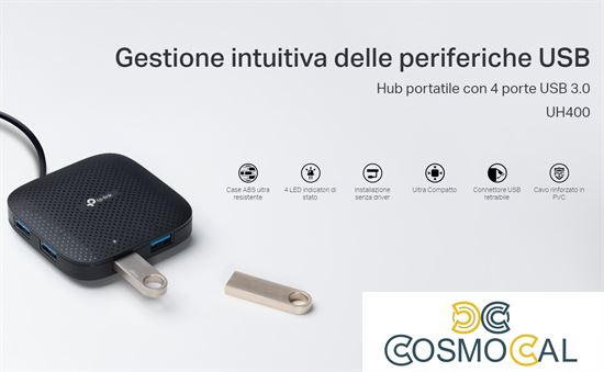 TP-Link Hub USB 4 porte USB 3.0 fino a 5 Gbps - UH400